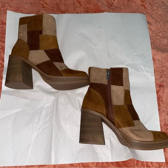 Brown and Tan Suede Women's Boots - Picture 2 of 4